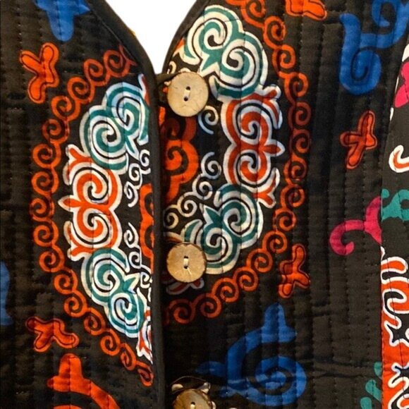 Handmade Kyrgyz Multicolor Quilted Vest With Ethnic Swirl Patterns Size 58 Woode - Picture 4 of 5